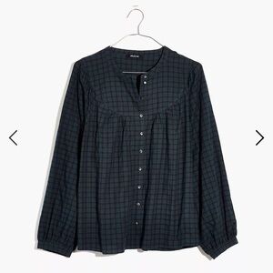 Madewell Plaid Balloon-Sleeve Peasant Top Button Down XXS